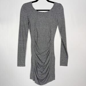 New Express XSmall XS Heather Gray Bodycon Ruched Long Sleeve Dress Scoop Neck